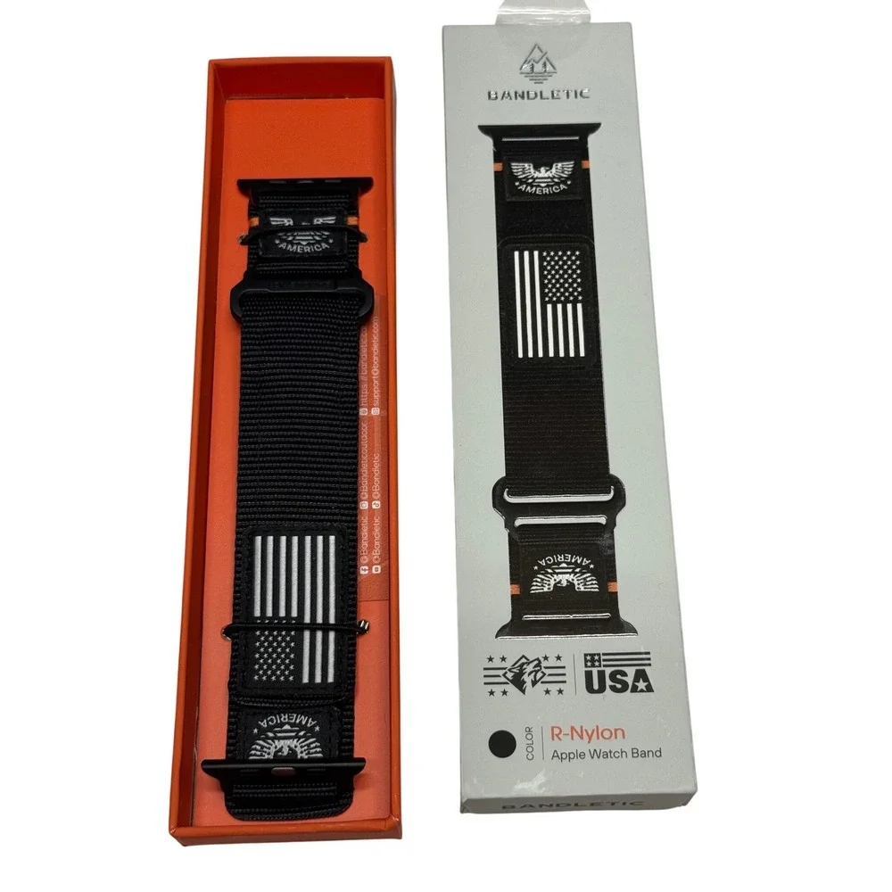Bandletic R-Nylon Apple Watch Band Tactical USA Flag 49/45/44mm Black Olive 2pk